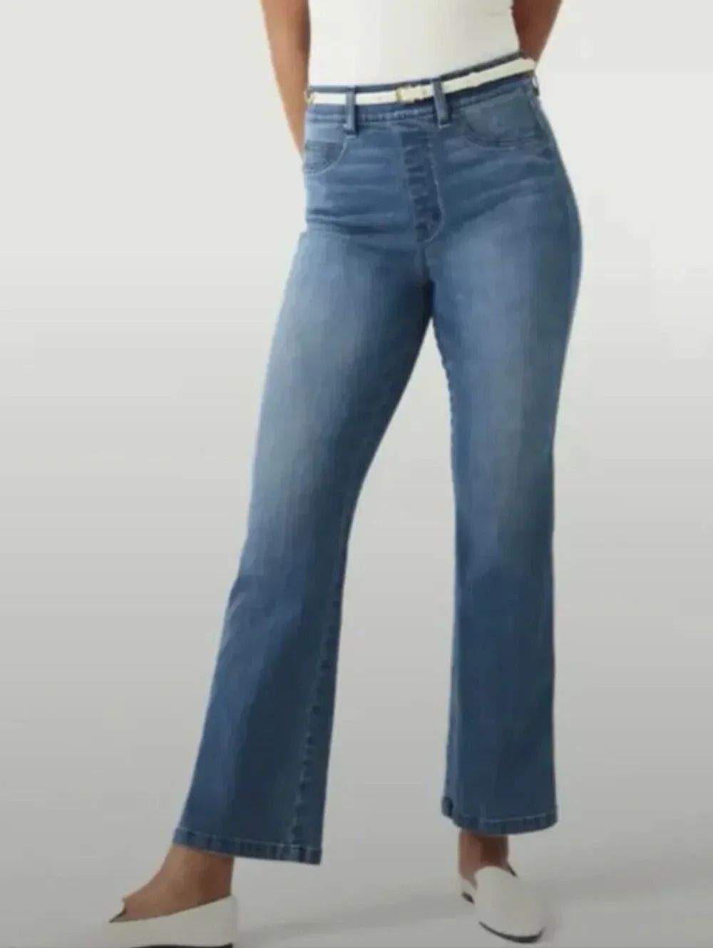 Spanx Cropped Kick Flare Jeans Denim Pant Vintage Indigo Blue Size L